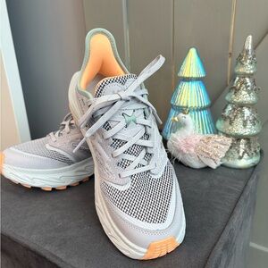 Woman’s HOKA’S Anacapa 2 Freedom size 7.5  Gray and Peach Walking Sneakers